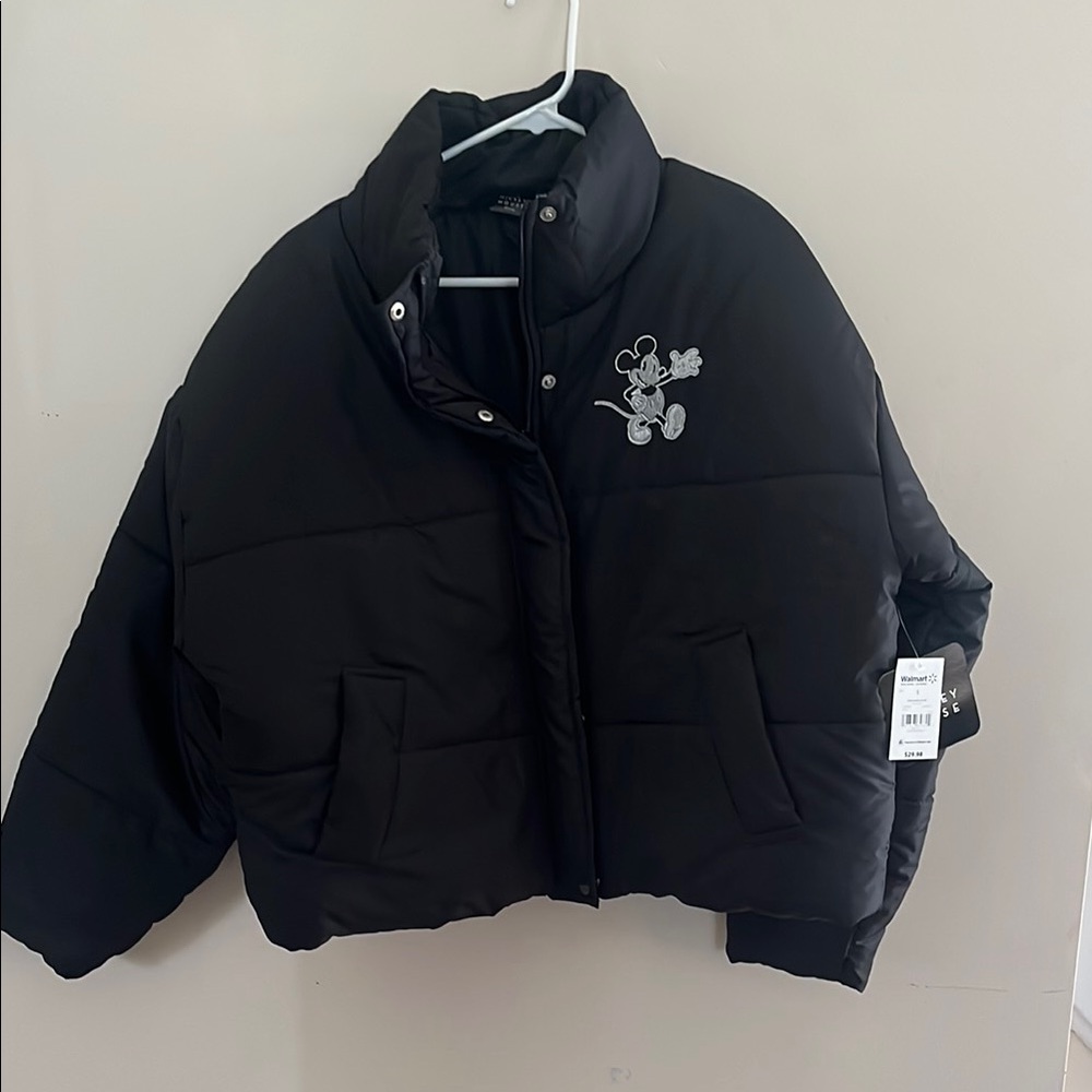 Disney Black Puffer Jacket High Collar Quilted